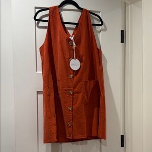 Petal & Pup Sleeveless Button corduroy Dress in Rust Orange